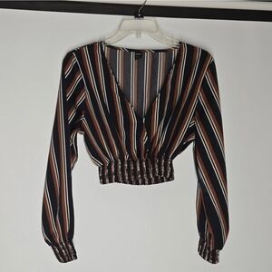 Striped V-Neck Long Sleeve Crop Top